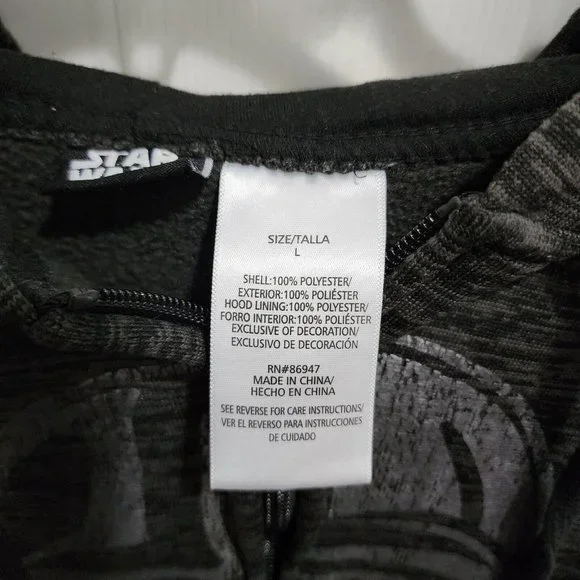 Star Wars Darth Vader Heather Gray Full Zip Hoodie Adult Size Large Lucasfilm - Picture 3 of 8